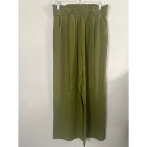 Iwollene Green Tie Waist Crinkle Wide Leg Trousers L A